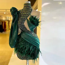 Vestido De noche De lujo para mujer, Sexy, con cuentas y plumas De lentejuelas, largo, sin mangas, Mini vestidos De cóctel (2)