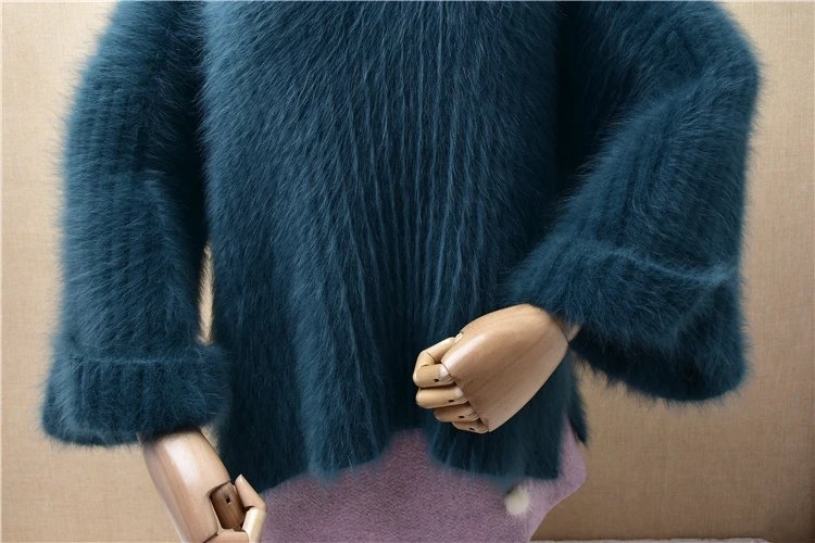 Плотный женский зимний теплый вязаный пуловер из норки и кашемира с рукавом три