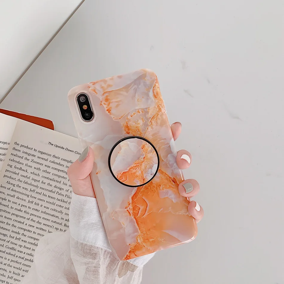 B12 Для iPhone XR X XS Max 7 Plus чехол раковины мраморный цветок Складная подставка держатель чехол для iPhone 8 6 6s Plus Мягкий чехол - Цвет: B12