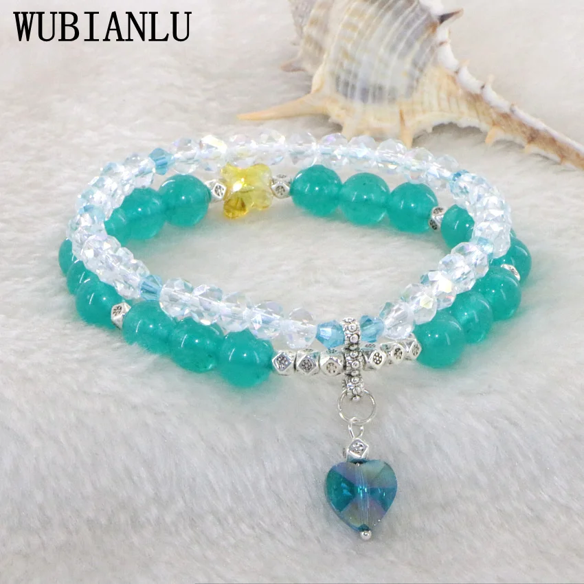 WUBIANLU новый летний двухрядный Jaspers Кристальный кулон в форме сердца браслет для