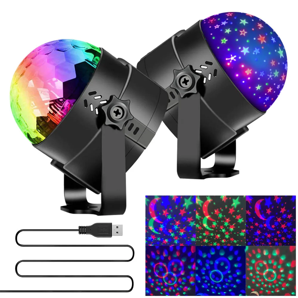 

RGB диско-шар, праздвечерние чное освещение, Рождественское украшение, диско-шар, светодиодный Звездный проектор, USB-стробоскоп, вращающийся Автомобильный светильник