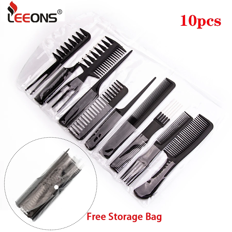 

Leeons Professional Hairdressing Combs Anti-Static Salon Barber Hair Combs Brush Set For Women Black Tail Comb 10Pcs/Set