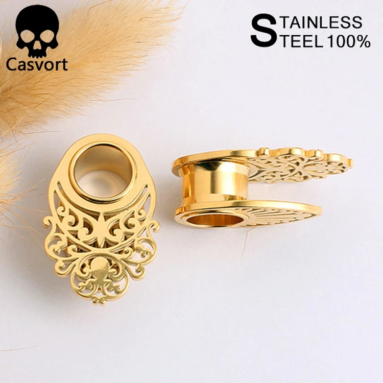 Casvort 2pcs Беруши Тоннели 316L нержавеющая сталь Висячие пирсинг серьги измерительные приборы ювелирные изделия с расширителем для тела пара