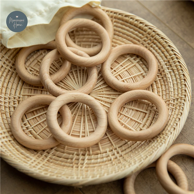 

5Pcs 40/55/70mm Beech Wooden Baby Teething Rings Wooden Baby Teether Accessories For Baby DIY Necklace Bracelet Making Baby Care