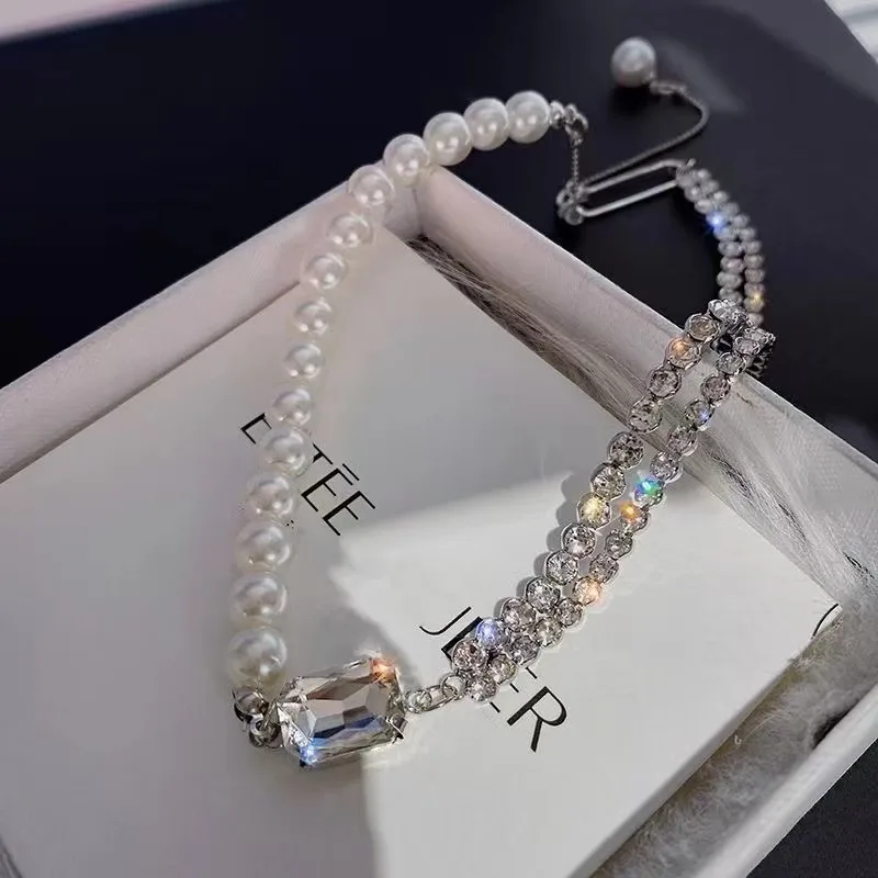 

Женское колье с имитацией жемчуга, асимметричное ожерелье в Корейском стиле, модная Наивная и романтичная цепочка до ключицы, новинка 2021