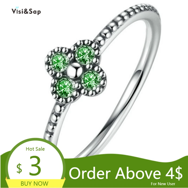 Visisap счастливый клевер леди кольцо из белого золота Цвет круглые циркониевые