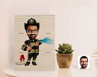 personalized fireman caricature of authentic desktop wood pallet %c3%a7er%c3%a7eve 1