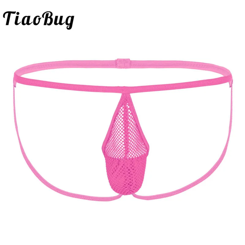 Мужские трусы стринги с низкой посадкой синие сетчатые танга открытой ягодицей