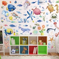 4pcsset sea turtle shark starfish jellyfish underwater world cartoon stickers for children sunflower wall bedroom home decor