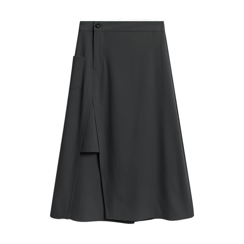 Женская Асимметричная юбка средней длины черная длинная трапециевидная с