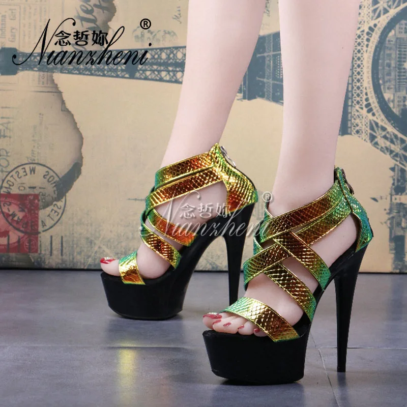 Женские босоножки с открытым носком обувь на очень высоком каблуке 15 см для