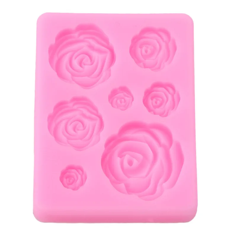 

Pink 7 Even Rose Flower Shape 3D Cake Silicone Mold Fondant Embossing Mold Kitchen Pastry Cake Tray