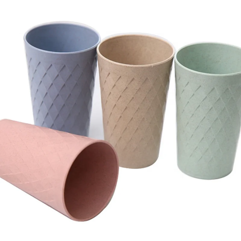 

Unbreakable Reusable 14oz Lightweight Plastic Eco Friendly Wheat Straw Cups For Camping Picnic