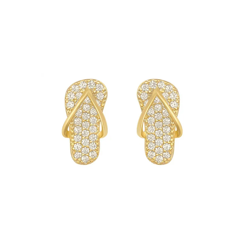 

Luxury Female White Crystal Shoe Earrings Charm Gold Color Stud Earrings Cute Bride Zirconia Stone Wedding Earrings For Women