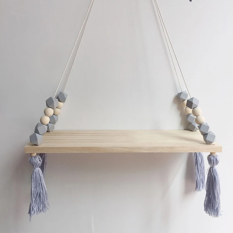 

Multifunctional Home Decoration Style Solid Wood Shelf Storage Wall Hanging Rope Holder Baby Kids Room Commodity