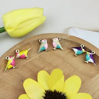 10pcs diy jewelry accessories gold color enamel 3d little sparrow colorful bird charms fit bracelets women beads jewelry making