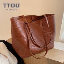 Alligator Crocodile Pattern Women Casual Tote Handbag Larger Capacity Female Shoulder Bag Grain Lady Travel Handbag