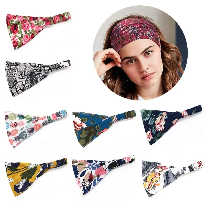 Женская богемная широкая хлопковая повязка на голову Тропический цветочный