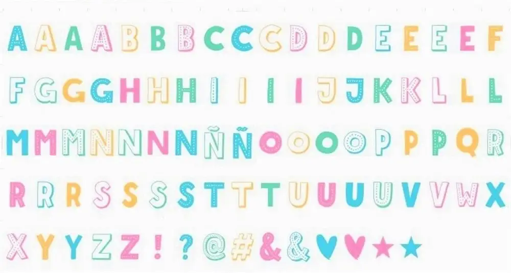 Цветные буквы символы и глифы карточки для кинотеатра размера A4 светодиодные