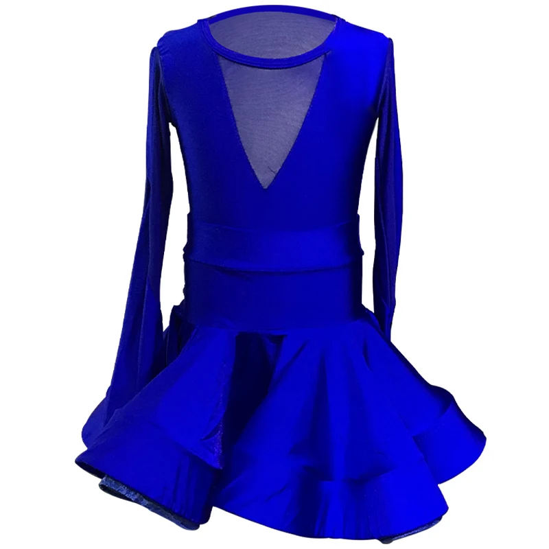 

New Latin Dance Dress Girls Professional Competition Costume For Children Royal Blue Examination Standard Dance Clothes Kid 1447