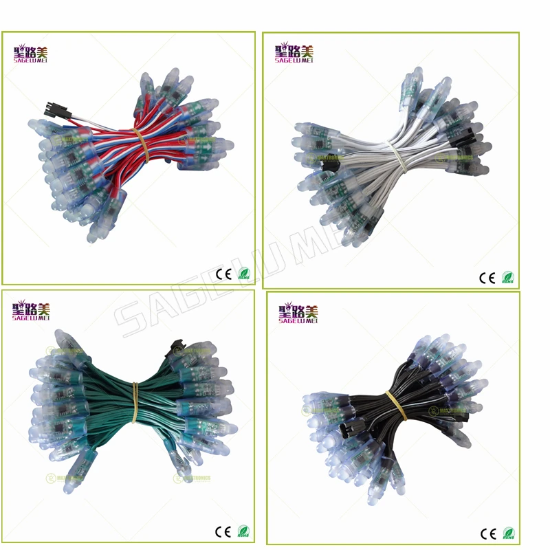 500 шт. DC5V /DC12V 12 мм ws2811 ic светодиодный модуль черный/зеленый/белый/RWB провода строки
