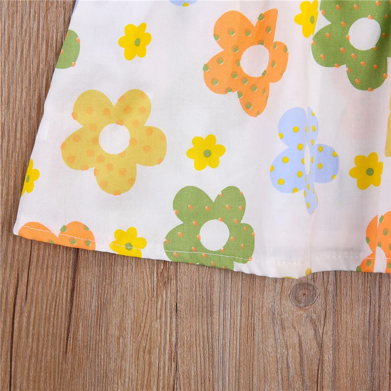 

Kids Dress with Cap, Girls Flower Print Square Neck Fly Sleeve 1-Piece+ Bucket Hat for Summer, 3 Months-3 Years