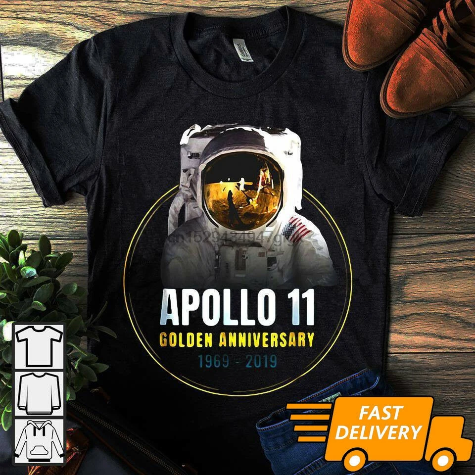 Черная футболка Apollo 11 с рисунком в честь золотой годовщины 1969 2019 | Мужская одежда