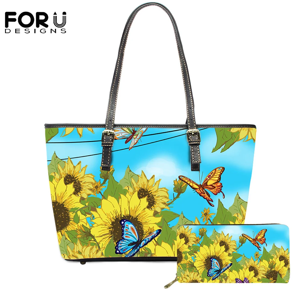 

FORUDESIGN 2Pcs New Fashion Shoulder Bags Women's Wallet 2021 Sunflower Cute Butterfly Printing Hot Selling Travel Handle Bags