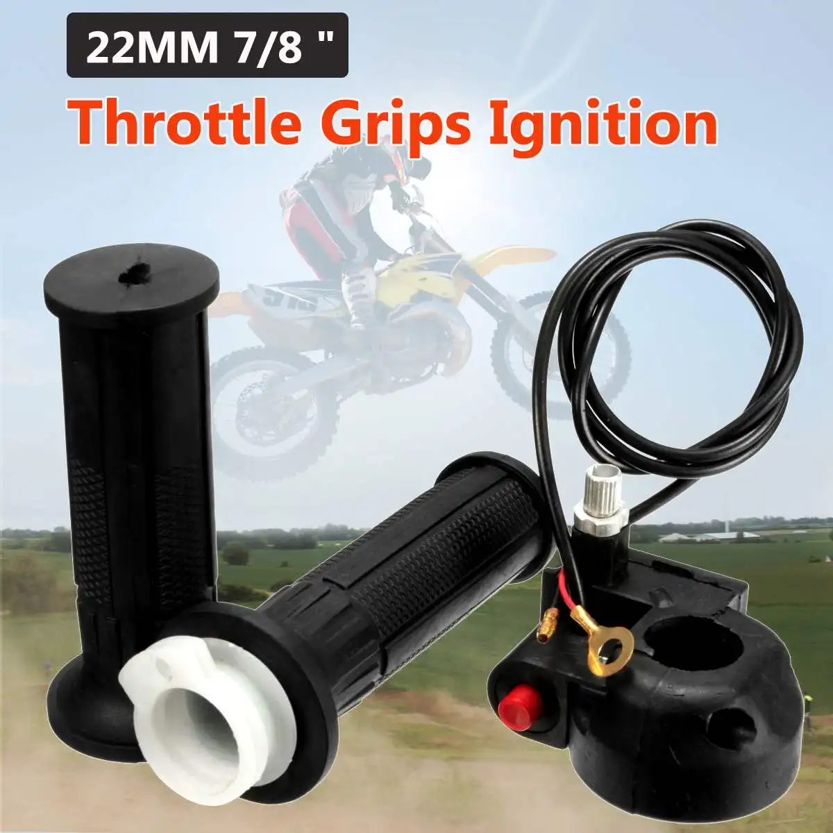 

22mm 7/8" Motorcycle Twist Throttle Grips with Ignition Switch Cable For Dirt Pit Bike Scooter ATV Quad