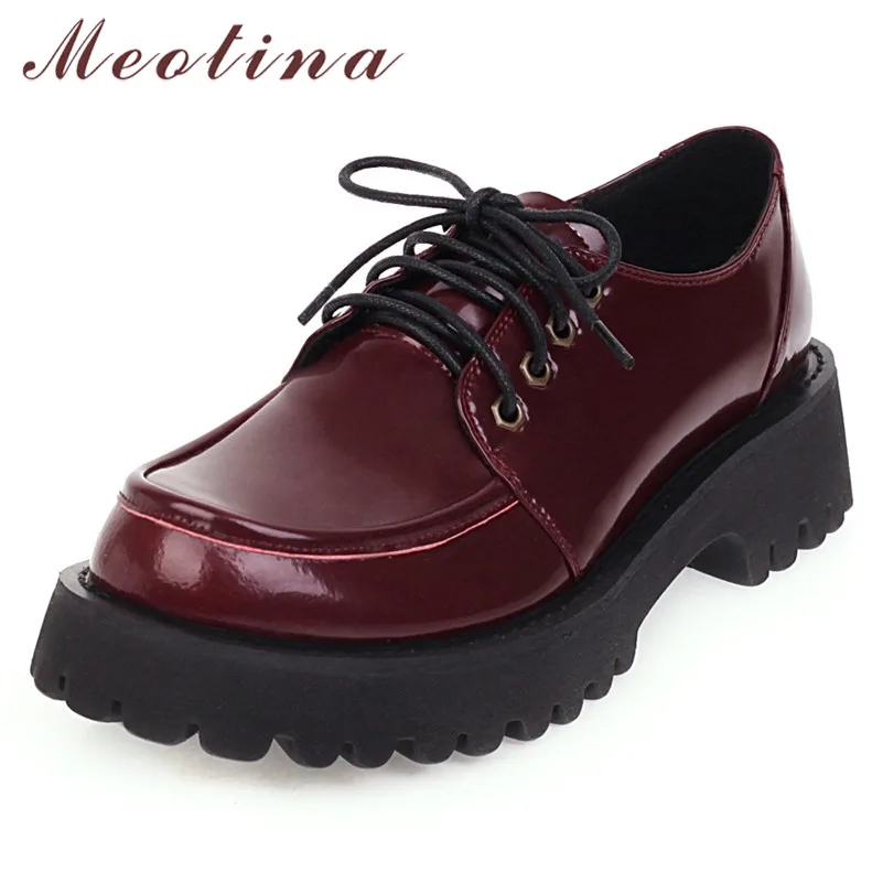 

Meotina High Heels Women Pumps Fashion Platform Thick Heel Derby Shoes Lace Up Round Toe Shoes Female Red Spring Plus Size 33-43