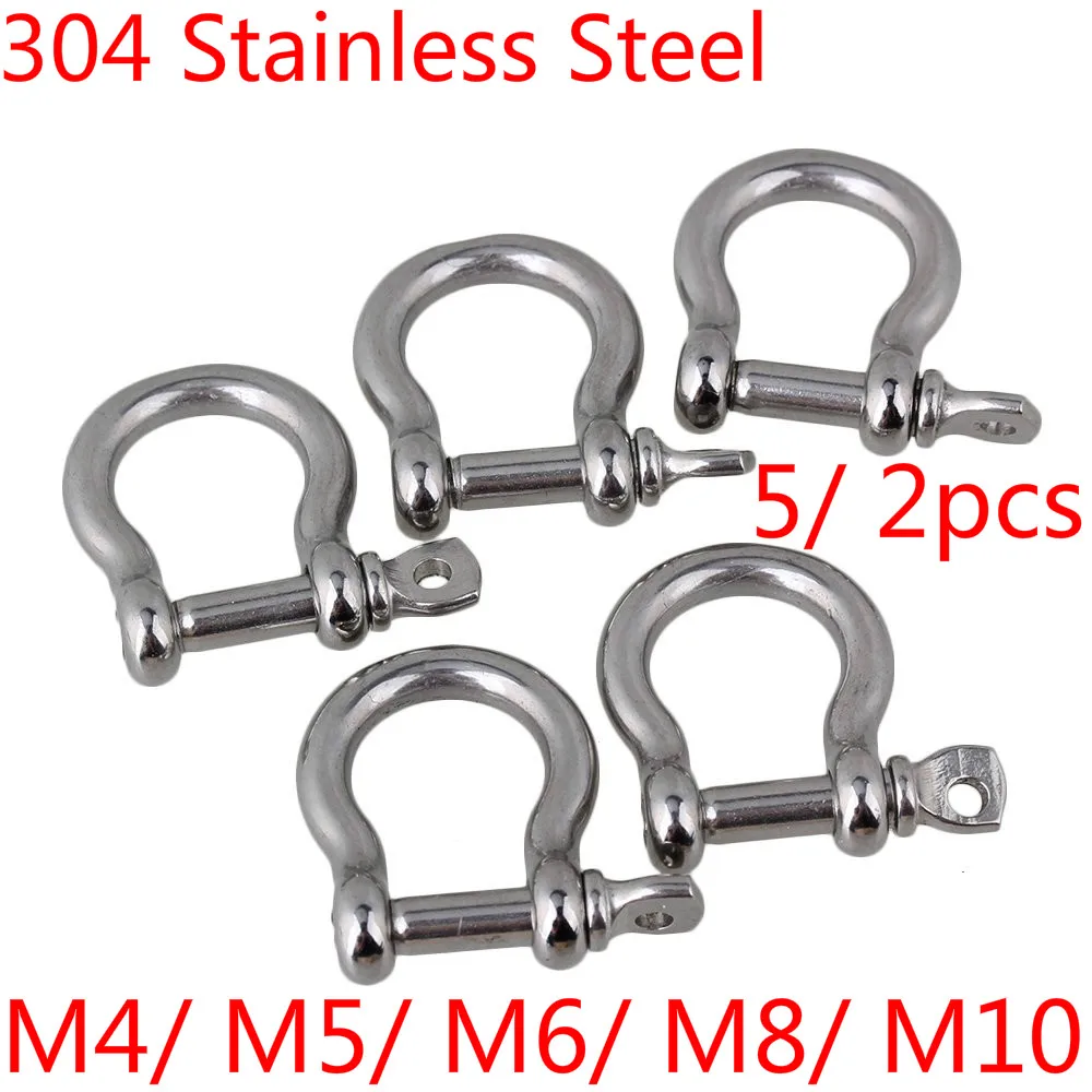 

Silver 304 Stainless Steel M4/ M5/ M6/ M8/ M10 European Style Screw Pin Anchor Bow Shackle Clevis 5/ 2pcs