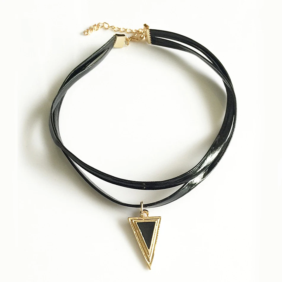 Ожерелье чокер женское Двухслойное из черной кожи с металлической эмалью