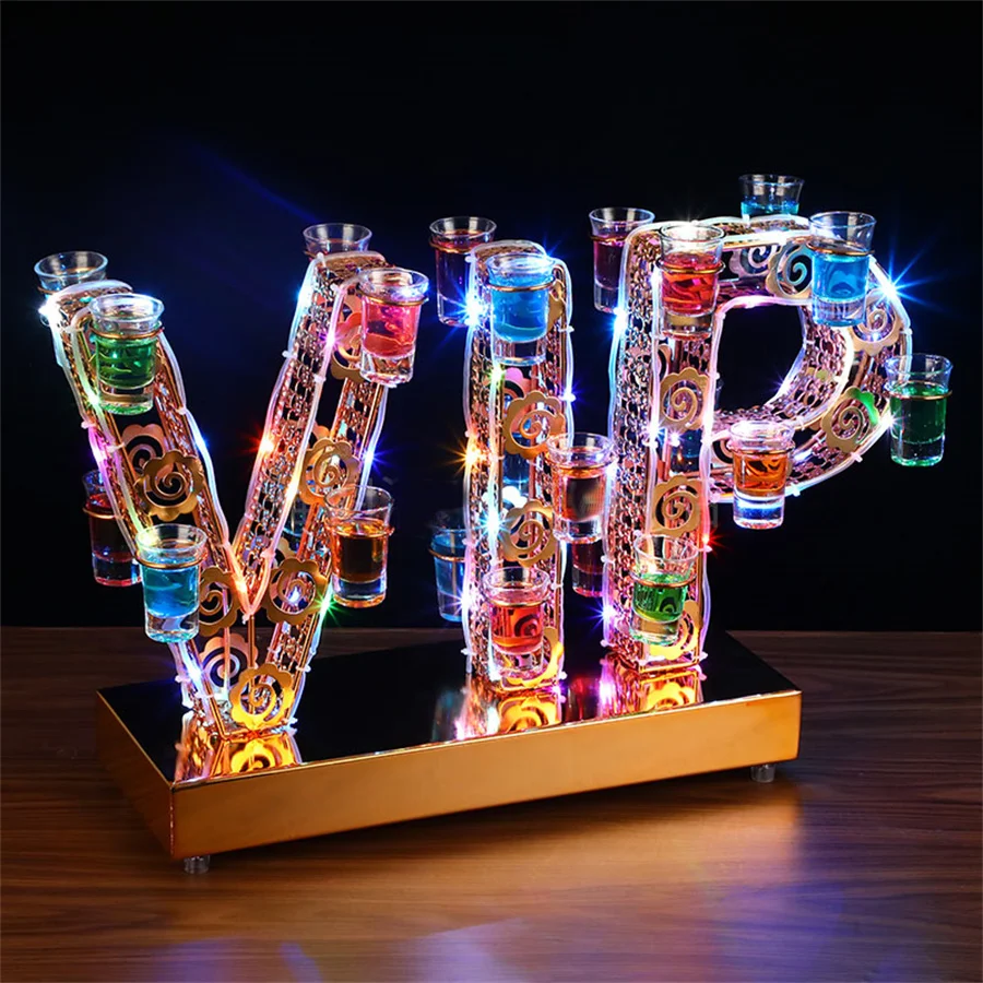 Rechargeable VIP Shape LED Cocktail Tray Wine Glass Holder Bar Disco Party VIP Service Shot Glass Rack NightClub Bar Decor