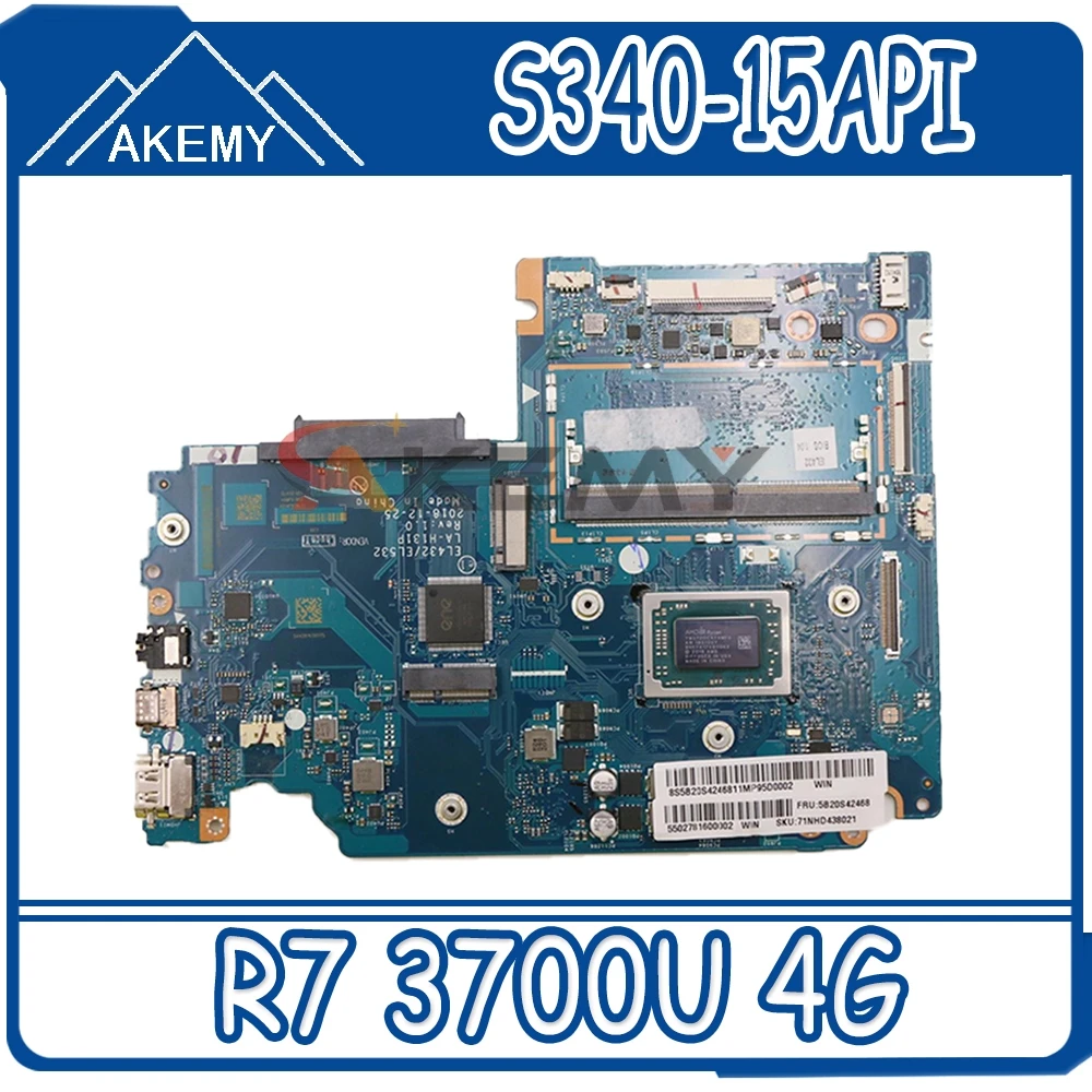 Billig Für Lenovo Ideapad S340-15API Laptop Motherboard EL432/EL532 LA-H131P Mit CPU R7 3700U 4G 100% Vollständig Getestet