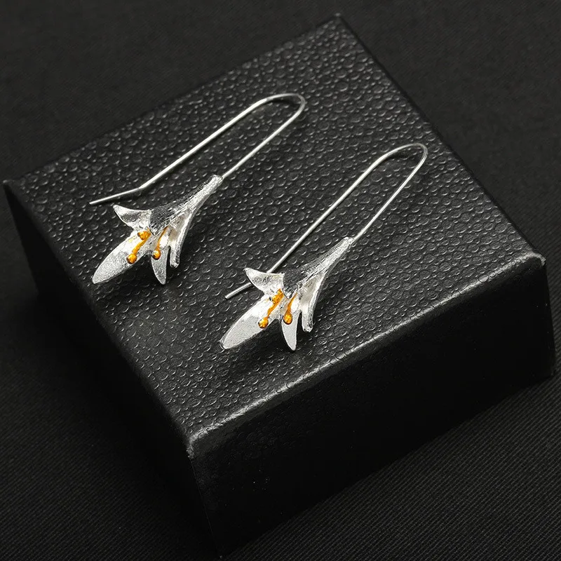 2019 Ladies Lily Silver Plated Drop Earrings Simple Elegant Lotus Long Women Vintage Orchid Fashion SY5192 | Украшения и
