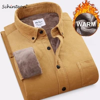 schinteon men corduroy warm winter shirt thick fleece lining thermal shirt s 4xl 42 43 bottoming shirt