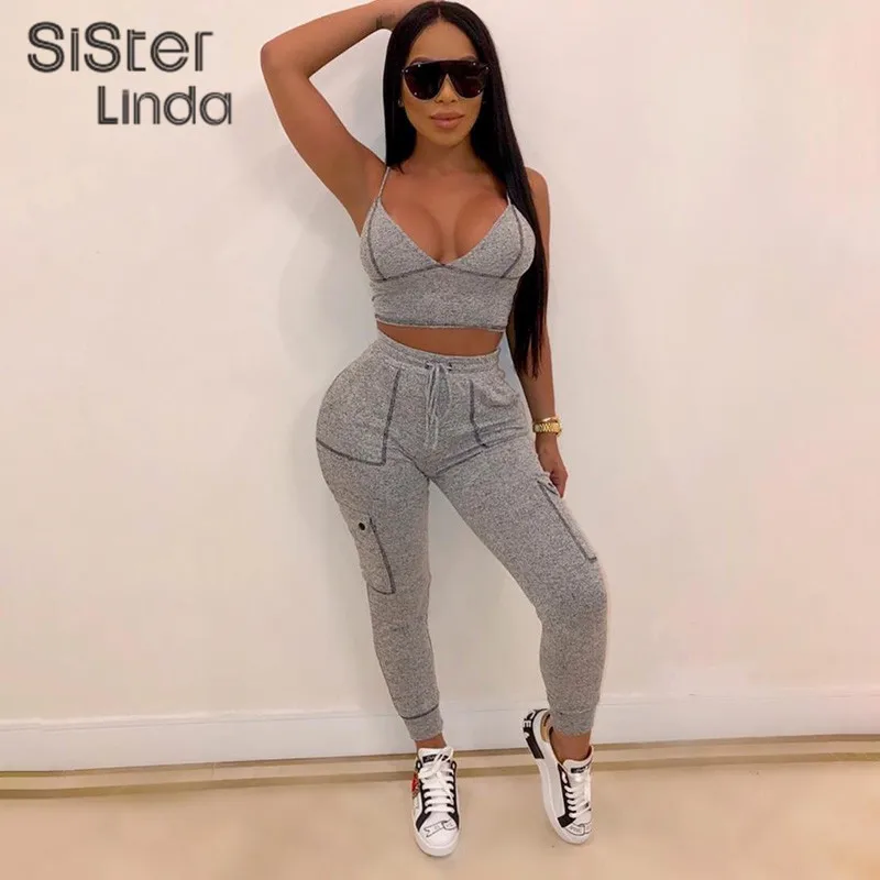 Женский спортивный костюм Sisterlinda комплект из 2 х предметов укороченный топ и