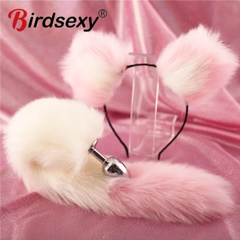 Dildo Anal Plug Cute Ears Headbands Fox Rabbit Tail Metal Butt Anal Plug Erotic Cosplay Accessories Adult Sex Toy for Couples 1
