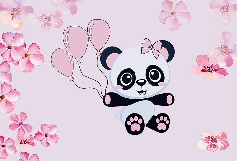 Panda Animal Children 1st Birthday Party Backdrop Pink Flower Baby Shower Girl Photography Background For Photo Studio Photocall |