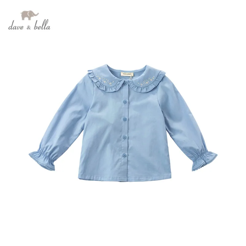 

DKY17164 dave bella 5Y-13Y spring baby girls long sleeve shirts children floral embroidery shirt kids boutique clothing