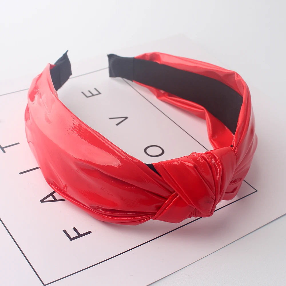 Ручная работа из искусственной кожи ободки для девочек средней длины повязки с узлом модные меховые повязки на голову обруч женские аксессуары для волос - Цвет: LL023 Red