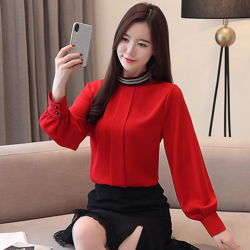 Блузка женская шифоновая с воротником-стойкой и длинным рукавом 8008 50