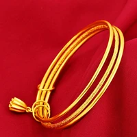 unopen 3 pieces women bangle yellow gold filled classic thin female bracelet gift