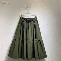 new korean fashion long skirts 2021 autumn winter style women belt deco casual a line army green black maxi skirt clothing lady