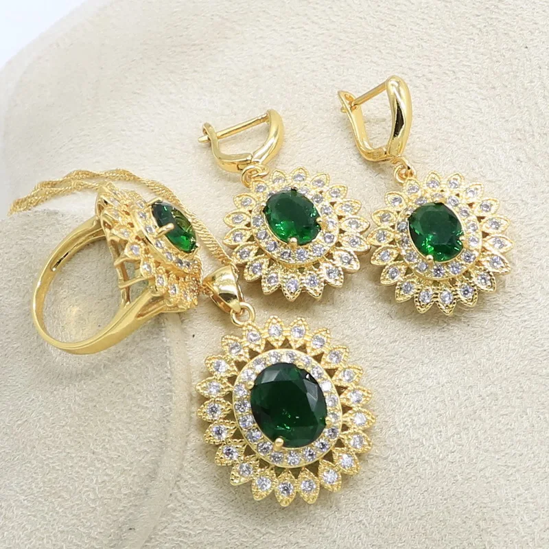 Зеленый подсолнух золотой цвет свадебный классический браслет серьги ожерелье