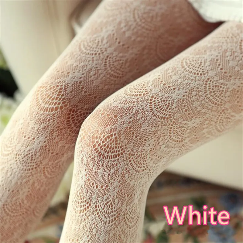 White Винтажные Ажурные кружевные шелковые колготы в стиле Лолиты, женские костюмы для косплея, аксессуары, колготки, носки - Цвет: White