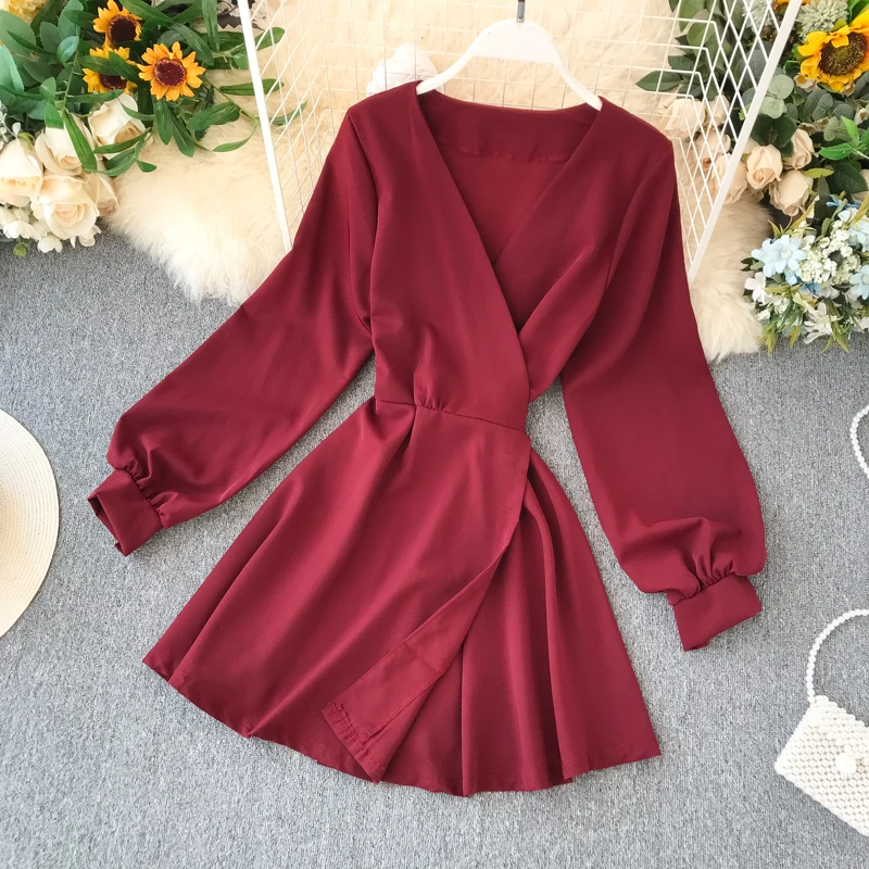 Женское платье с v образным вырезом осеннее новинка зимы 2019|Женские платья| |