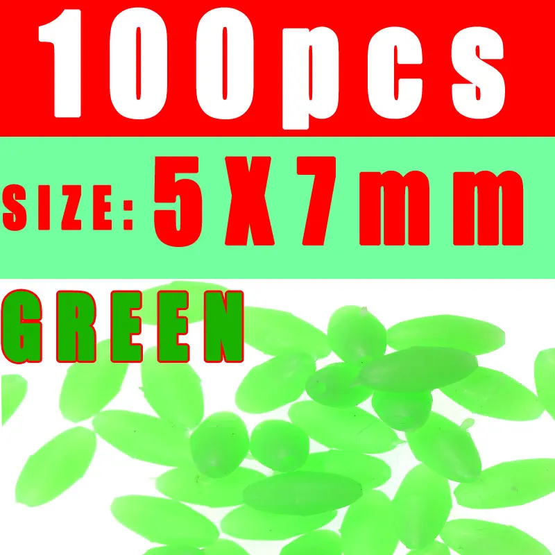 green 5X7 Wifreo 100 шт. овальные мягкие руберские светящиеся бусины для рыбалки светящиеся бусины для яиц летающие тройные Крючки рыболовные снасти Светящиеся Зеленые и красные - Цвет: green 5X7