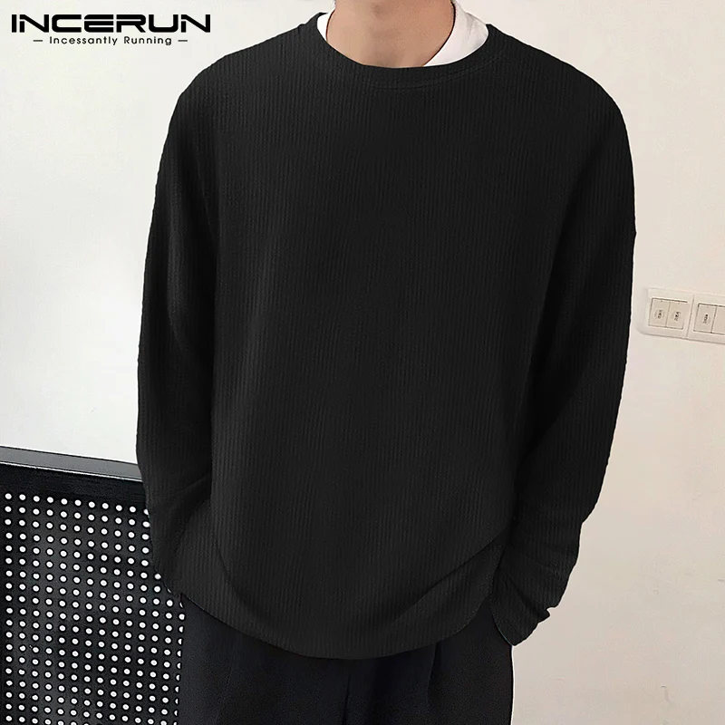 Stylish New Men's Long Sleeve Camiseta Solid Well Fitting Tees Pullover Bottoming Male All-match T-Shirt S-5XL INCERUN Tops 2021