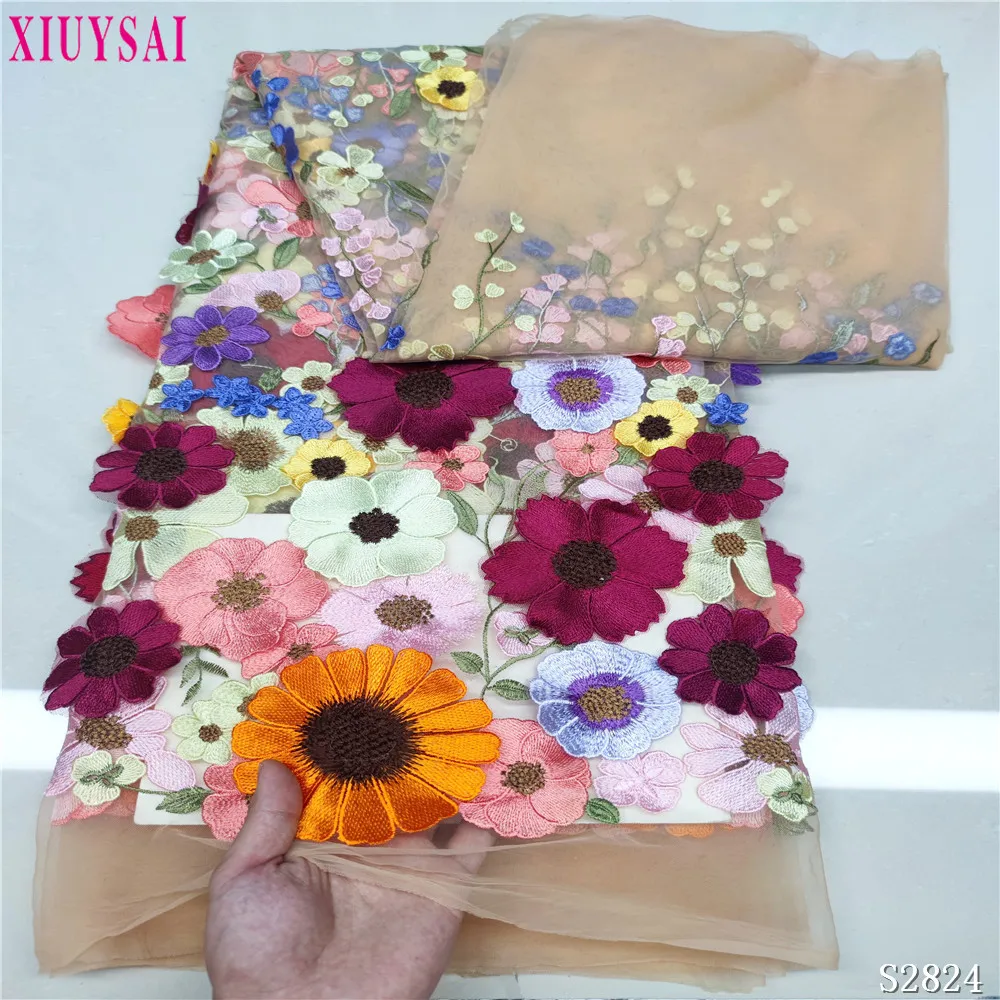 Роскошное Африканское кружево с 3D цветочной вышивкой французская Тюлевая